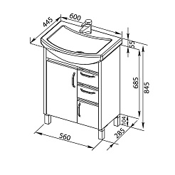Aquanet Тумба с раковиной "Донна 60" 3 ящика беленый дуб – фотография-2